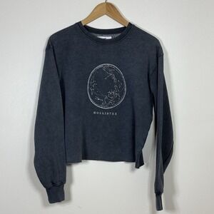 Hollister Women Cropped Sweatshirt XS Gray Celestial Graphic Pullover Streetwear